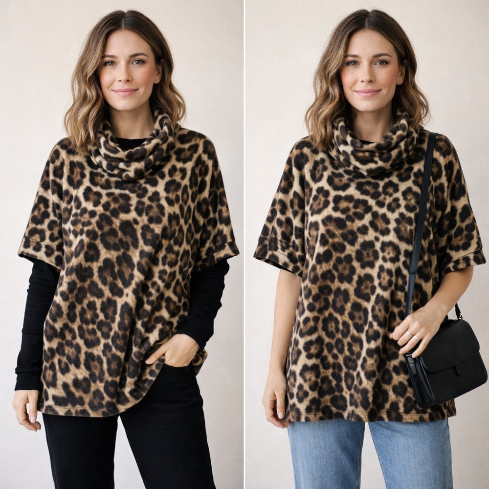 First Love Leopard Cowl Neck Sweater 07-0255